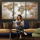 Vibrant Watercolor World Map Canvas Wall Art – Framed Travel