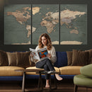 Rustic Black and Wood World Map Canvas Wall Art – Framed