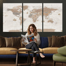 Framed Large World Map Canvas Print for Office Decor