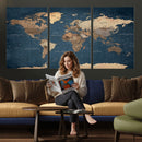 Navy Blue World Map Canvas Print – Framed Travel Map Wall