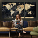 Framed Large World Map Wall Art Canvas Print for Living Room