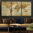 Vintage World Map Wall Art Canvas Print, Detailed World Map