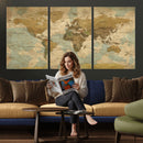 Vintage World Map Wall Art Canvas Print, Detailed World Map