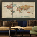 Vintage World Map Canvas Wall Art Print – Framed Modern
