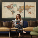 Vintage World Map Canvas Wall Art Print – Framed Modern