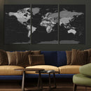 Black World Map Wall Art Canvas Print – Detailed Map of the by MyGreatCanvas | Canvas Wall Art Prints | Photo Prints & Wall Decor