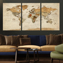 Rustic Vintage World Map Canvas Print – Framed Modern