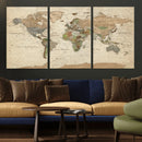 Framed World Map Wall Art for Home and Office Decor
