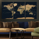 Vintage World Map Canvas on the Dark Background Wall Art