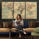 Vintage World Map Wall Art | Ready to Hang and Framed