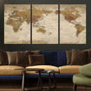 Vintage Detailed World Map Wall Art Canvas Print – Antique