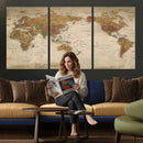 Vintage Detailed World Map Wall Art Canvas Print – Antique