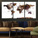 Rustic World Map Wall Art Canvas Print | Large World Map on