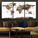 Watercolor World Map Canvas Print – Detailed Map of the