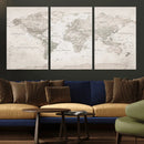 Antique Style World Map Canvas Print - Vintage Detailed