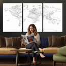 World Map Canvas Print – Framed Modern Detailed Map of the