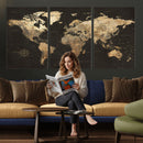 Framed World Map with Pin Canvas Print – Detailed World Map