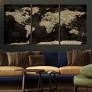 Push Pin World Map Canvas Wall Art Print, Interactive Travel