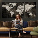 Vintage World Map Wall Art Canvas Print – Framed Large Map