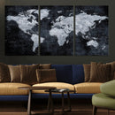 Black World Map Canvas Print – Detailed Map for Couples and