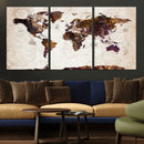 Blue Watercolor World Map Canvas Print – Framed Modern Wall