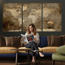 Dark Vintage World Map Canvas Wall Art Print, Antique Map