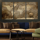 Dark Vintage World Map Canvas Wall Art Print, Antique Map