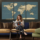 Minimal Vintage World Map Canvas Wall Art Print, Neutral