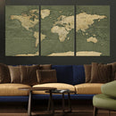 Large World Map Canvas Wall Art Print for Study Room Decor -
