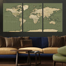 Vintage World Map Canvas Wall Art Print, Classic Global Map