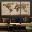 World Map Canvas Wall Art Print, Detailed Global Map Artwork