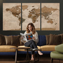 World Map Canvas Wall Art Print, Detailed Global Map Artwork