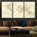 Colorful Watercolor World Map Canvas Wall Art – Framed