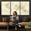 Detailed Large World Map Wall Decor Canvas Art Print