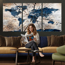 Rustic World Map Canvas Print – Framed Wall Art for Couples,