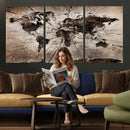 Black and White World Map Canvas Print – Framed Wall Art for