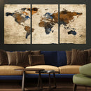 World Map Wall Art – Rustic Earth Tone Canvas Print, Antique by MyGreatCanvas | Canvas Wall Art Prints | Photo Prints & Wall Decor