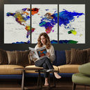 Vintage World Map Canvas Wall Art – Framed Travel Map with