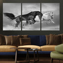 Wild Horses Wall Art Canvas Print – Framed Black and White