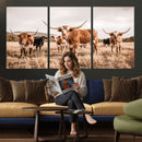 Texas Longhorn Cattle Wall Art Canvas Print, Sepia Western