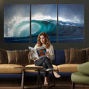 Ocean Wave Canvas Wall Art, Dramatic Teal Blue Seascape Oil by MyGreatCanvas | Canvas Wall Art Prints | Photo Prints & Wall Decor