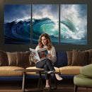 Ocean Wave Canvas Wall Art, Dramatic Teal Blue Seascape Oil by MyGreatCanvas | Canvas Wall Art Prints | Photo Prints & Wall Decor