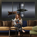 Moonlit Lake Canvas Wall Art, Dreamy Boat Heron Full Moon by MyGreatCanvas | Canvas Wall Art Prints | Photo Prints & Wall Decor