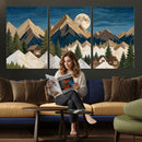 Moonlit Mountain Cabin Wall Art Canvas Print, Rustic Mountain Landscape Canvas Print, Woodland Cabin Wall Decor, Framed Nature Artwork Ready to Hang by MyGreatCanvas | Canvas Wall Art Prints | Photo Prints & Wall Decor