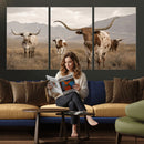 Rustic Texas Longhorn Cow Canvas Wall Art Print, Rustic Farm Animal Photography Print, Farmhouse Country Decor, Western Ranch Art