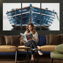 Blue Wooden Rowboat Canvas Wall Art, Coastal Nautical Boat Painting Print for Lake Beach House Decor, Minimalist Maritime Decor Artwork by MyGreatCanvas | Canvas Wall Art Prints | Photo Prints & Wall Decor