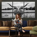 Black White Texas Longhorn Bull Canvas Wall Art, Western Ranch Cattle Photography Print, Rustic Farmhouse Cowboy Decor Artwork by MyGreatCanvas | Canvas Wall Art Prints | Photo Prints & Wall Decor