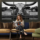 Black White Texas Longhorn Bull Canvas Wall Art, Western Ranch Cattle Photography Print, Rustic Farmhouse Cowboy Decor Artwork by MyGreatCanvas | Canvas Wall Art Prints | Photo Prints & Wall Decor