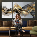 Black and Gold Abstract Wall Art, Modern Wave Canvas Print, Elegant Flowing Smoke Art, Luxury Living Room Decor by MyGreatCanvas | Canvas Wall Art Prints | Photo Prints & Wall Decor
