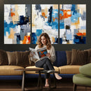 Blue Teal Abstract Canvas Wall Art, Modern Textured Painting Print, Navy Orange White Contemporary Art, Neutral Living Room Decor, Office Art by MyGreatCanvas | Canvas Wall Art Prints | Photo Prints & Wall Decor